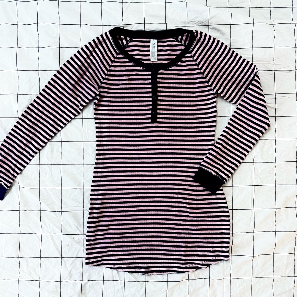 Y2K Forever 21 Pink and Navy Blue Striped Henley Dress